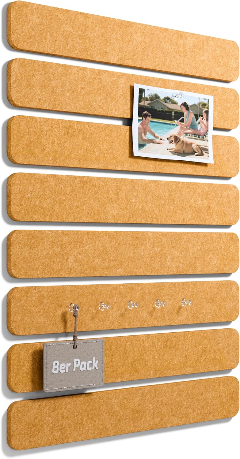 Fluxynara Cork Board Alternative Felt Strip Board 8-Pack 13"x2", Office Pin Board with 50 Push Pins, Adhesive Install for Bedroom Door & Home Office(Linen Dusk)