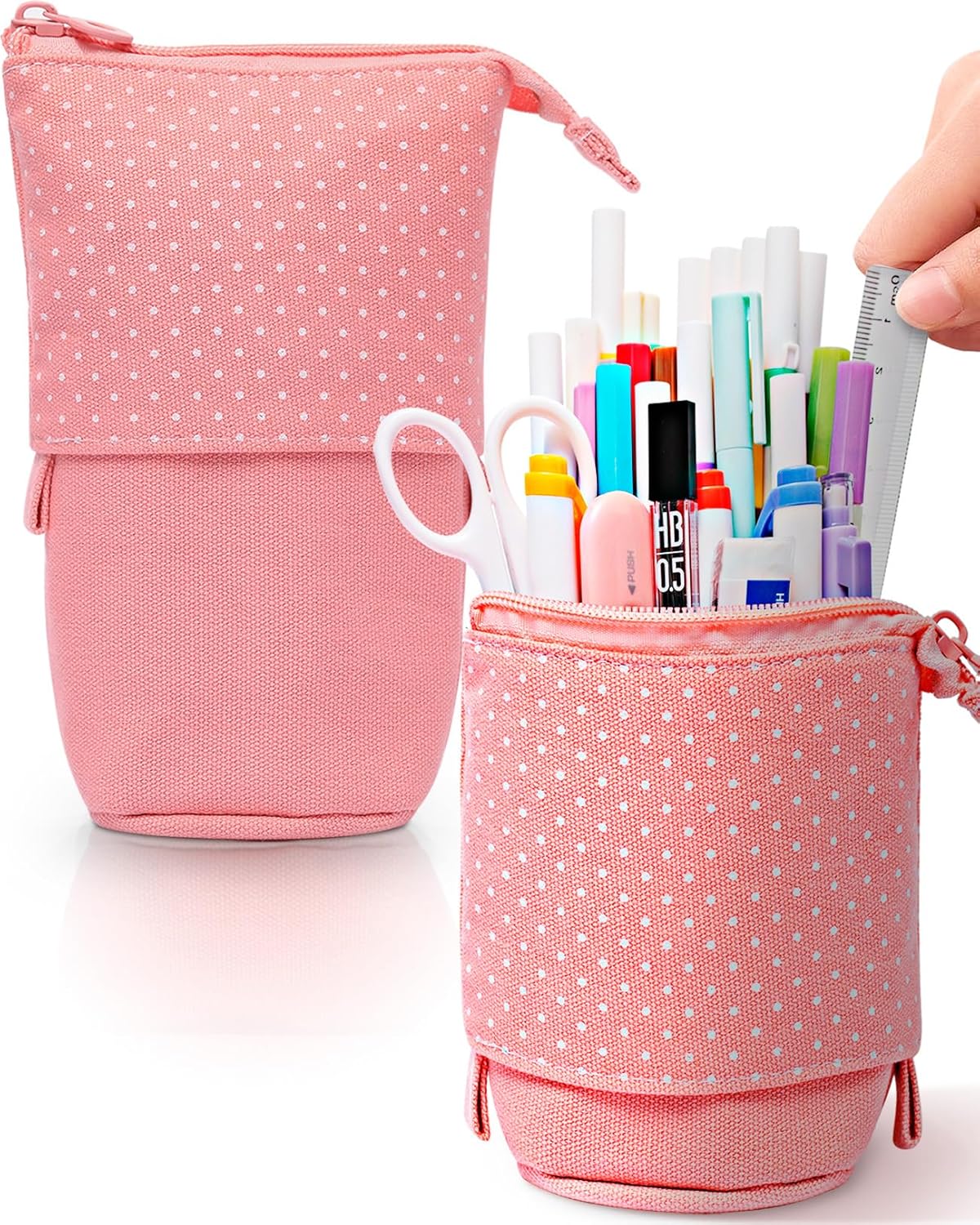 Sooez Standing Pencil Case, Cute Stand up Pencil Pouch, Telescopic Pen Pouch, Portable Pencil Holder, Kawaii Stand up Pencil Case, Spacious Pencil Pouch Bag for School Office Supplies, Black