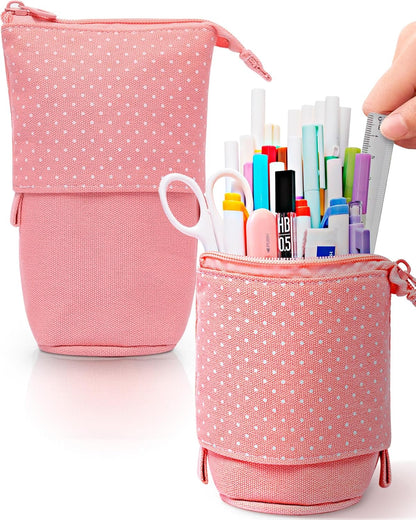 Sooez Standing Pencil Case, Cute Stand up Pencil Pouch, Telescopic Pen Pouch, Portable Pencil Holder, Kawaii Stand up Pencil Case, Spacious Pencil Pouch Bag for School Office Supplies, Black