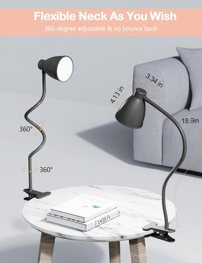 BOHON Clip on Light, 10W 38 LED Desk Lamp with Clamp, 5 Color 10 Brightness Auto Off Timer, Flexible Neck Clip Lamp, Desk Lights for Office Home Bed Bedside Reading, Bright Yellow
