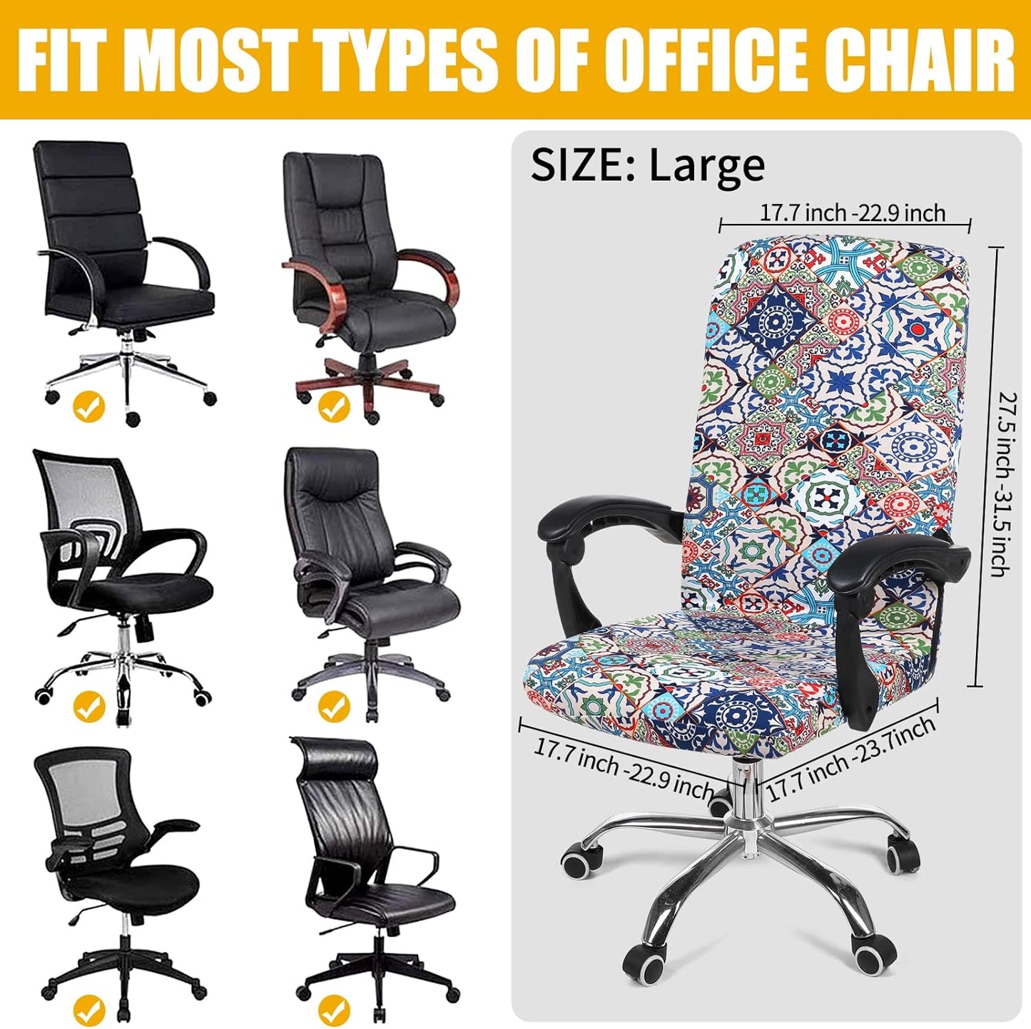 Smiry Stretch Printed Office Chair Armrest Covers, 2 Pcs Soft Fit Removable Washable Computer Desk Chair Arm Covers Protector, Black