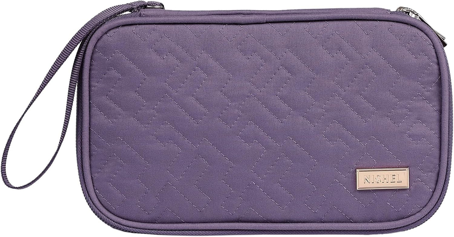 NISHEL Travel Cord Organizer Case, Double Layers Tech Electronic Bag, Essentials for Charger, Cable, Phone, Flash drive, Medium, Pink