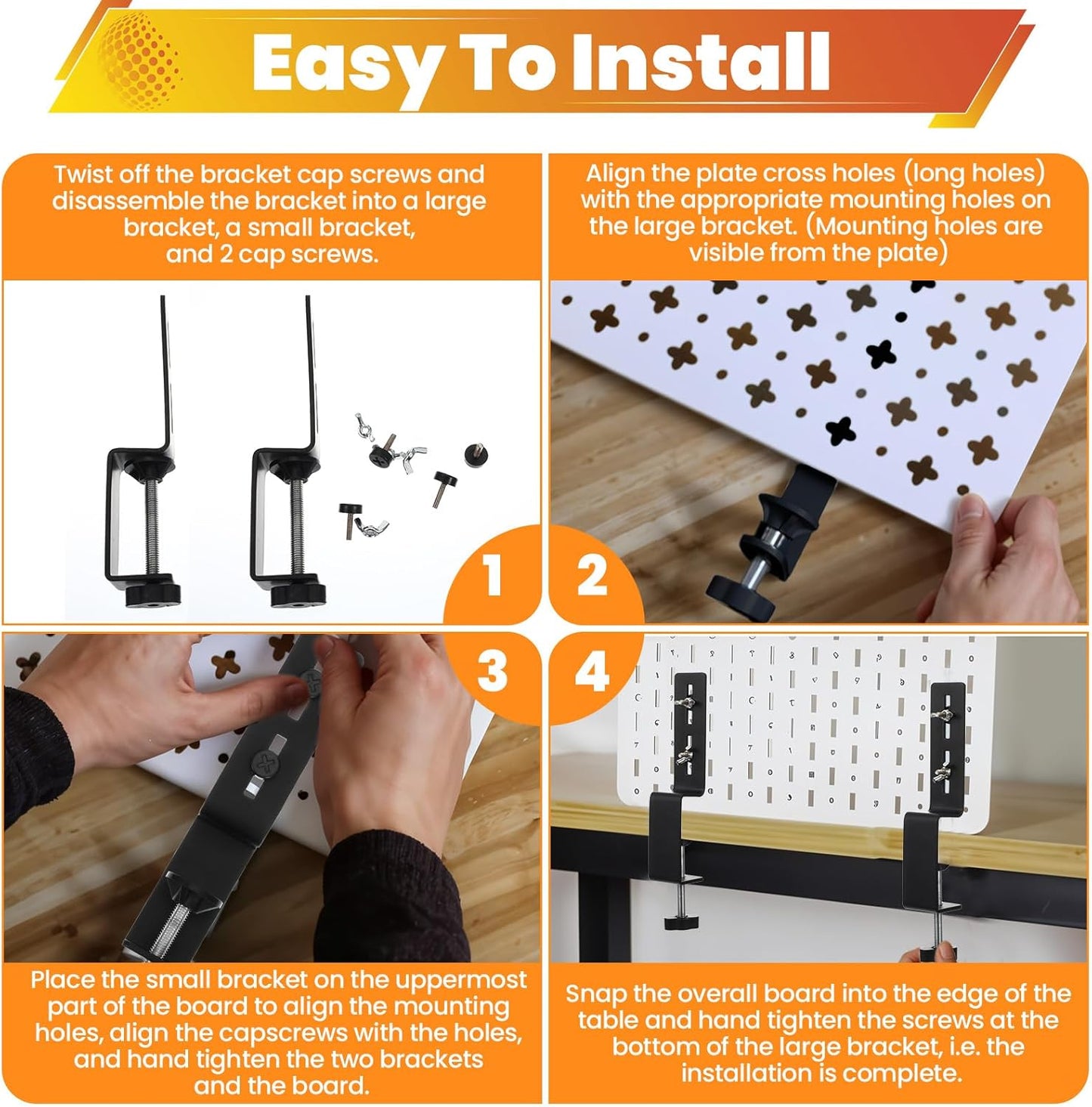 2 Pcs Desk Clamps, Pegboard Desk Clamp, Pegboard Mounting Brackets Desktop Fixing Brackets, Office Game Home Desktop Accessories Bracket, Pegboards Organizer Metal Bracket (Black)