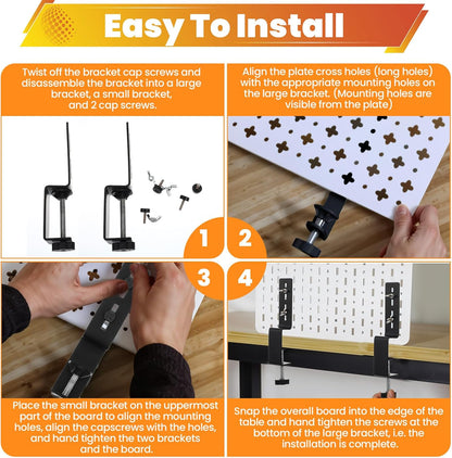 2 Pcs Desk Clamps, Pegboard Desk Clamp, Pegboard Mounting Brackets Desktop Fixing Brackets, Office Game Home Desktop Accessories Bracket, Pegboards Organizer Metal Bracket (Black)