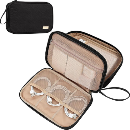 NISHEL Travel Cord Organizer Case, Double Layers Tech Electronic Bag, Essentials for Charger, Cable, Phone, Flash drive, Medium, Pink