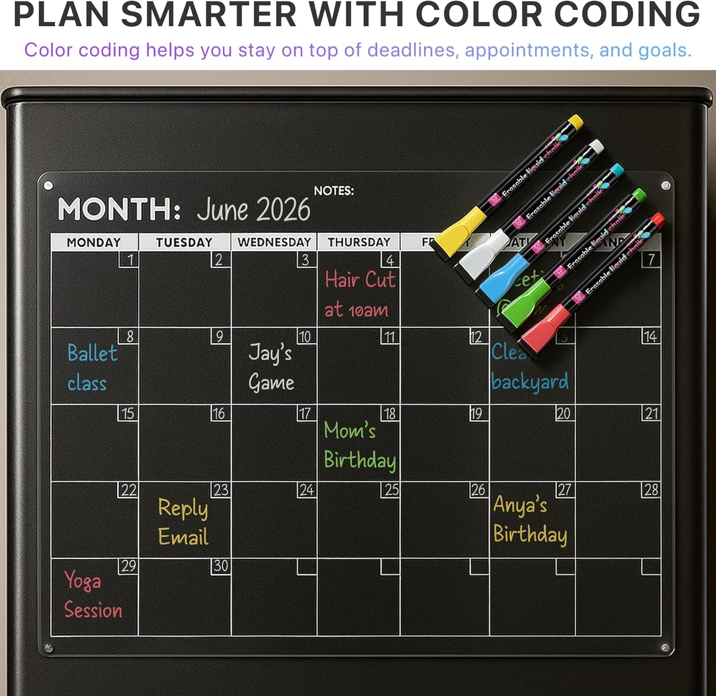 Magnetic Whiteboard for Fridge - Large Dry Erase Calendar for Wall | 2 Magnetic Dry Erase Board 10.5" x 16.5" & 7" x 16.5", Monthly Goal Setting & Habit Tracker, 5 Markers and 6 Adhesive Hooks