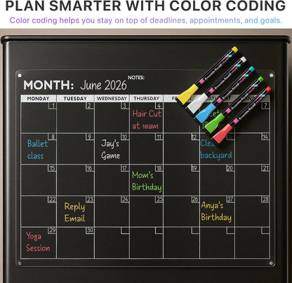 Magnetic Whiteboard for Fridge - Large Dry Erase Calendar for Wall | 2 Magnetic Dry Erase Board 10.5" x 16.5" & 7" x 16.5", Monthly Goal Setting & Habit Tracker, 5 Markers and 6 Adhesive Hooks
