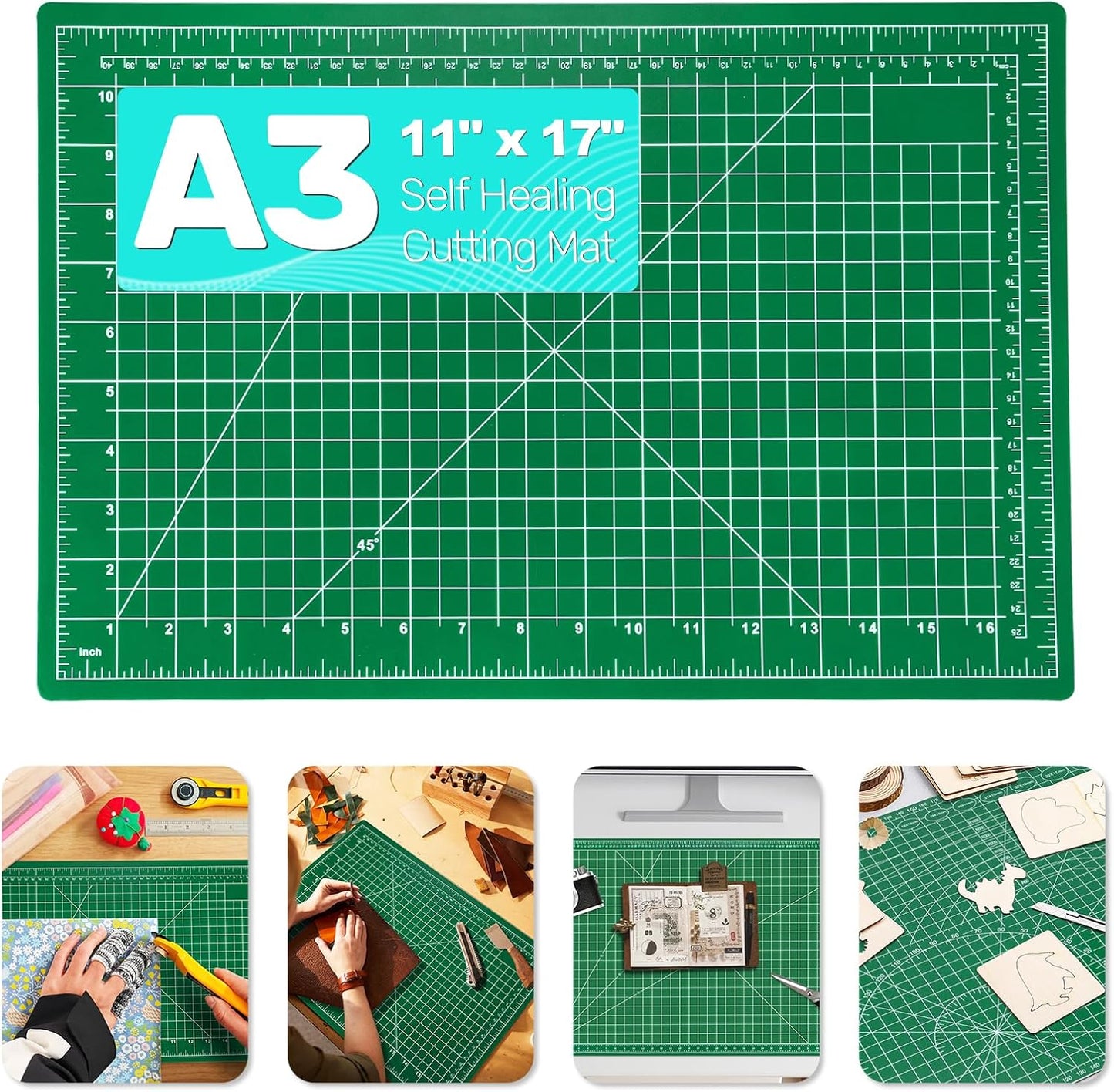 Self Healing Cutting Mat, 23" x 35", Double-Sided Rotary Cutting Mat for Sewing, Quilting, Scrapbooking, Fabric & Craft Cutting Board, (A1), Green