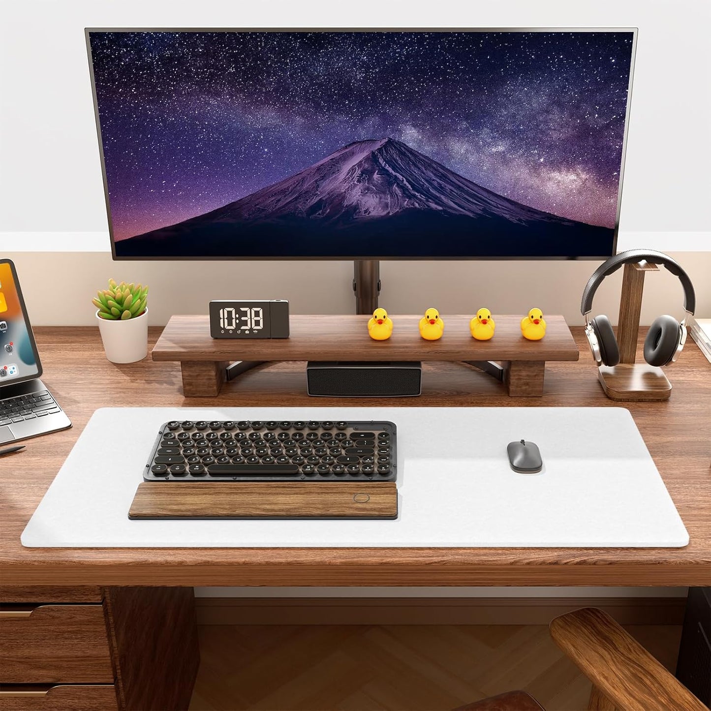Auhoahsil Felt Desk Mat, Minimalist Large Mouse Pad XXL 35.5 x 15.7 in, Desk Matt for Desktop, Keyboard, Laptop, Computer, Office, Work from Home, Gaming, White
