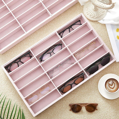 Amylove 2 Pcs Sunglass Organizer Trays Glasses Stackable Jewelry Trays Sunglass Organizer Display Box(8 Grids,Beige)