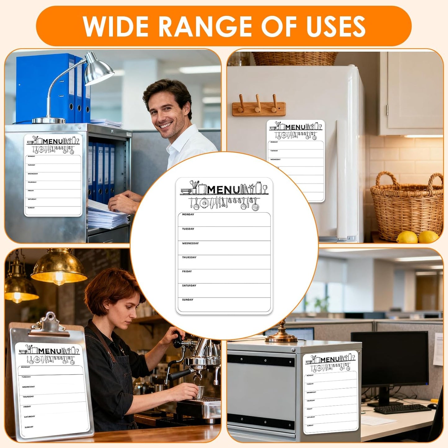 Magnetic Weekly Meal Planner for Refrigerator, 8x12'' Dry Erase Menu Board, Stain Resistant Whiteboard, Strong Magnetic Backing, Ideal for Families, Students, Roommates, Notes, Grocery Lists (A)