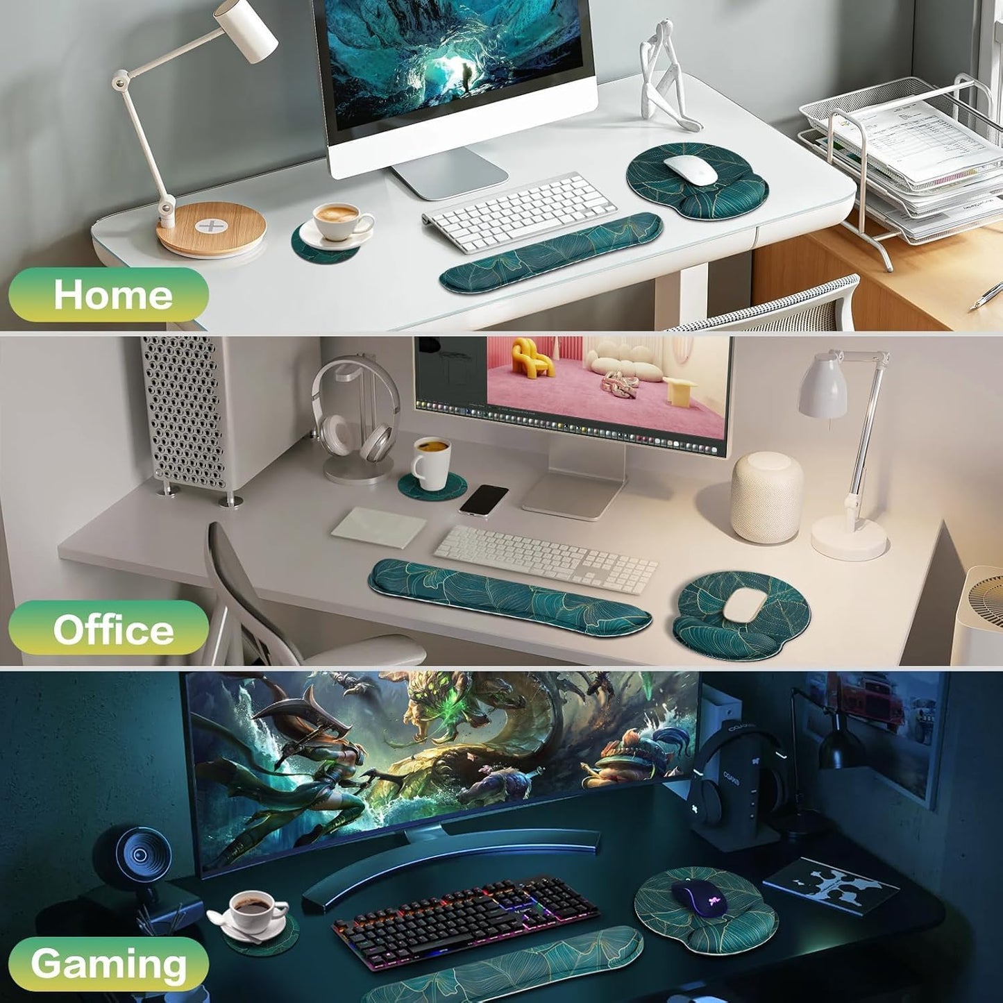 Ergonomic Keyboard Wrist Rest, Mouse Pad with Wrist Rest Anime, Cat Gaming Mousepad with Wrist Support, Memory Foam Wrist Rest Set for Computer Keyboard, Funny Cute Office Desk Accessories