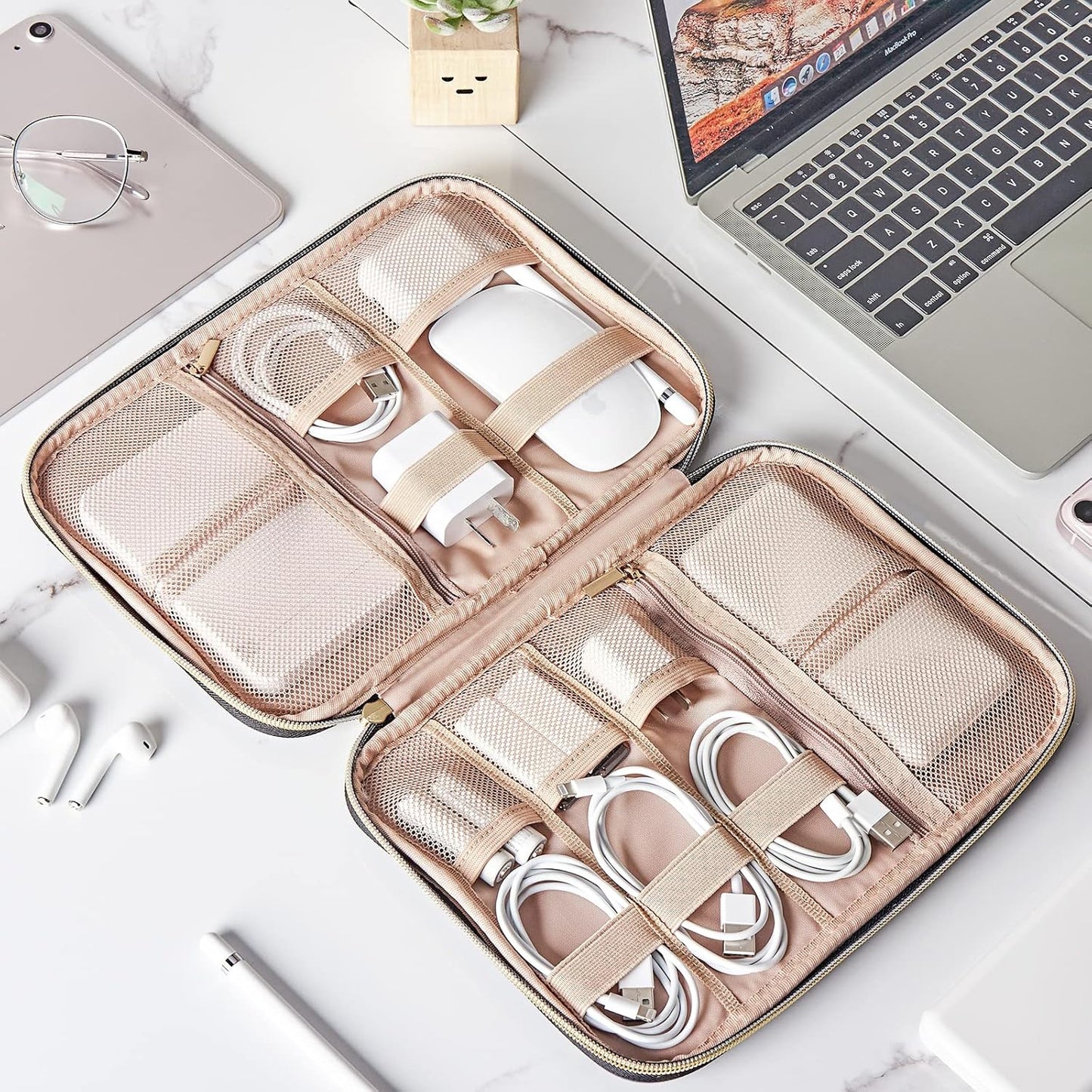NISHEL Travel Cord Organizer Case, Tech Electronic Bag, Essentials for Charger, Cable, Phone, Hard Drive, USB, SD Card, Pink