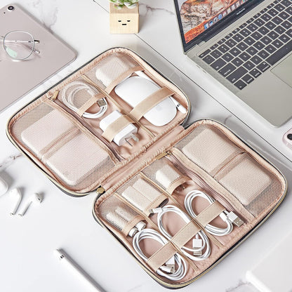 NISHEL Travel Cord Organizer Case, Tech Electronic Bag, Essentials for Charger, Cable, Phone, Hard Drive, USB, SD Card, Pink