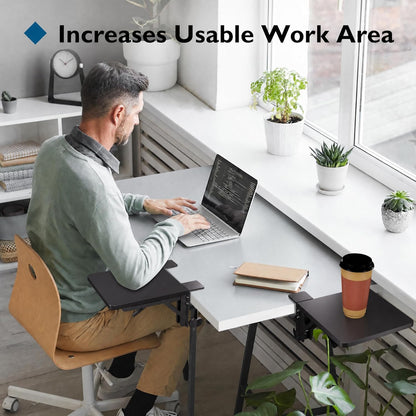 BONTEC Desk Extender Tray, 11.8"x5.9" Table Mount Arm Wrist Rest Shelf, 90°Foldable Elbow Support, Clamp on Computer Arm Rest for Desk, Office & Home Use, Durable & Easy to Install, Black Carbon Fiber