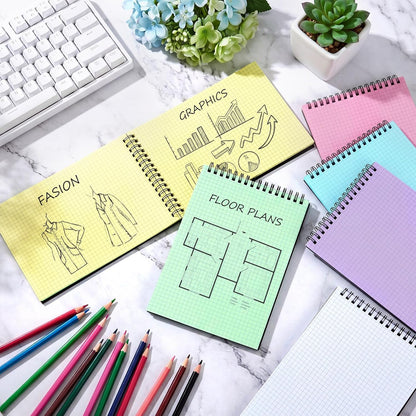 Engrowtic 6 Pack Graph Paper Spiral Notepad A5 Top Wirebound Notepad Grid Notebook Steno Pad Memo Notebook Grid Paper 140 Pages for Writing Sketching Drawing Office Supply (Black)