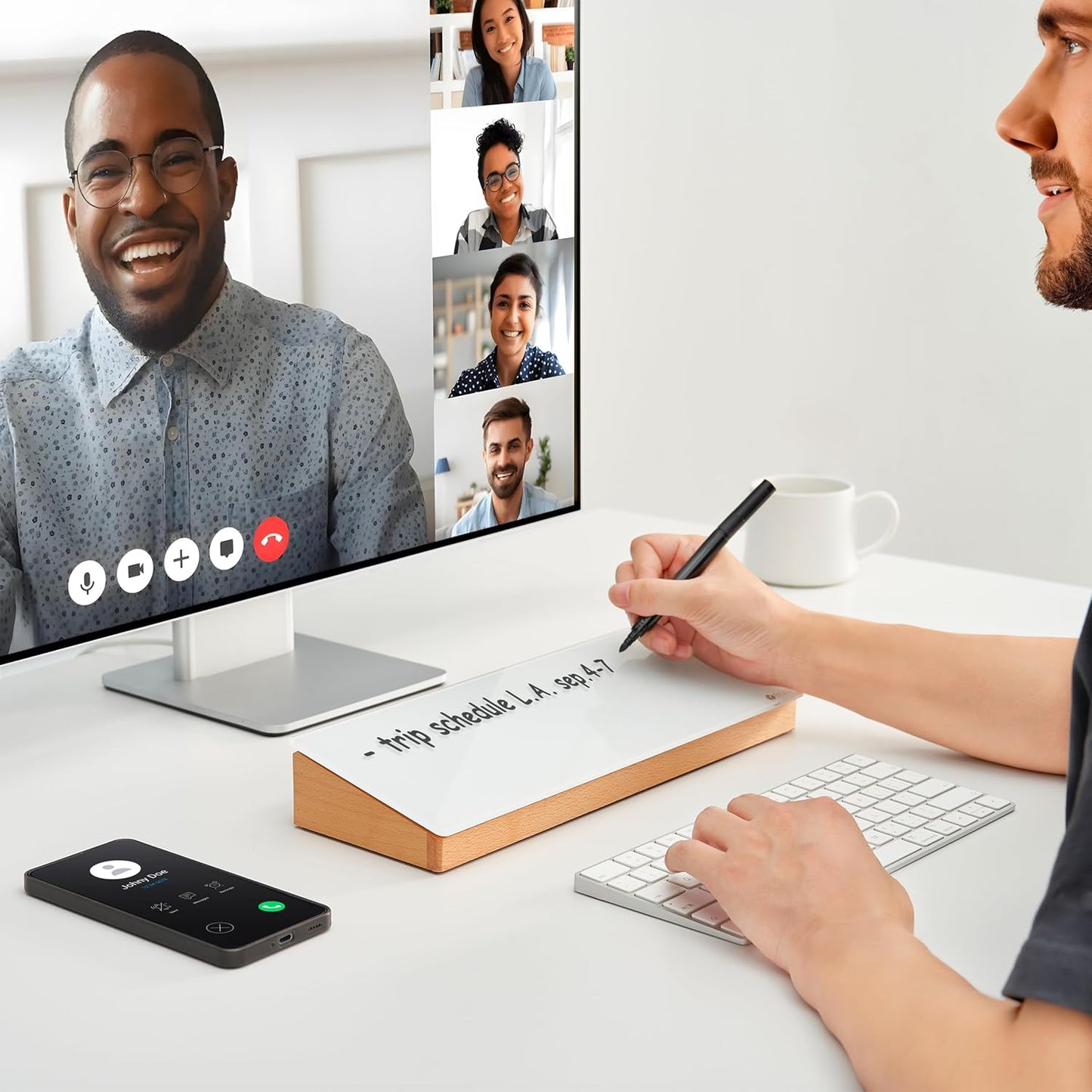 Yeoux Office Essential - Desktop Glass Whiteboard Combination