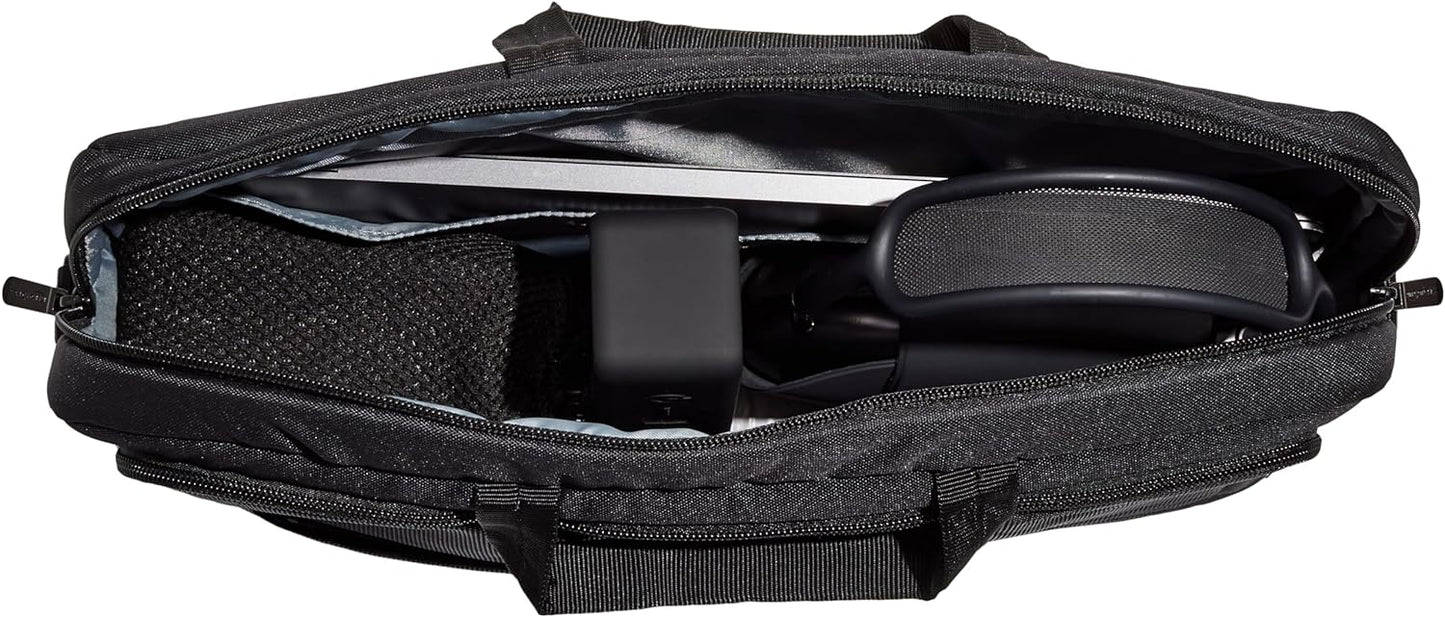 Amazon Basics Laptop Tablet Carrying Case with Shoulder Strap and Grab Handles, 14-inch, Black, Compartments for Storage