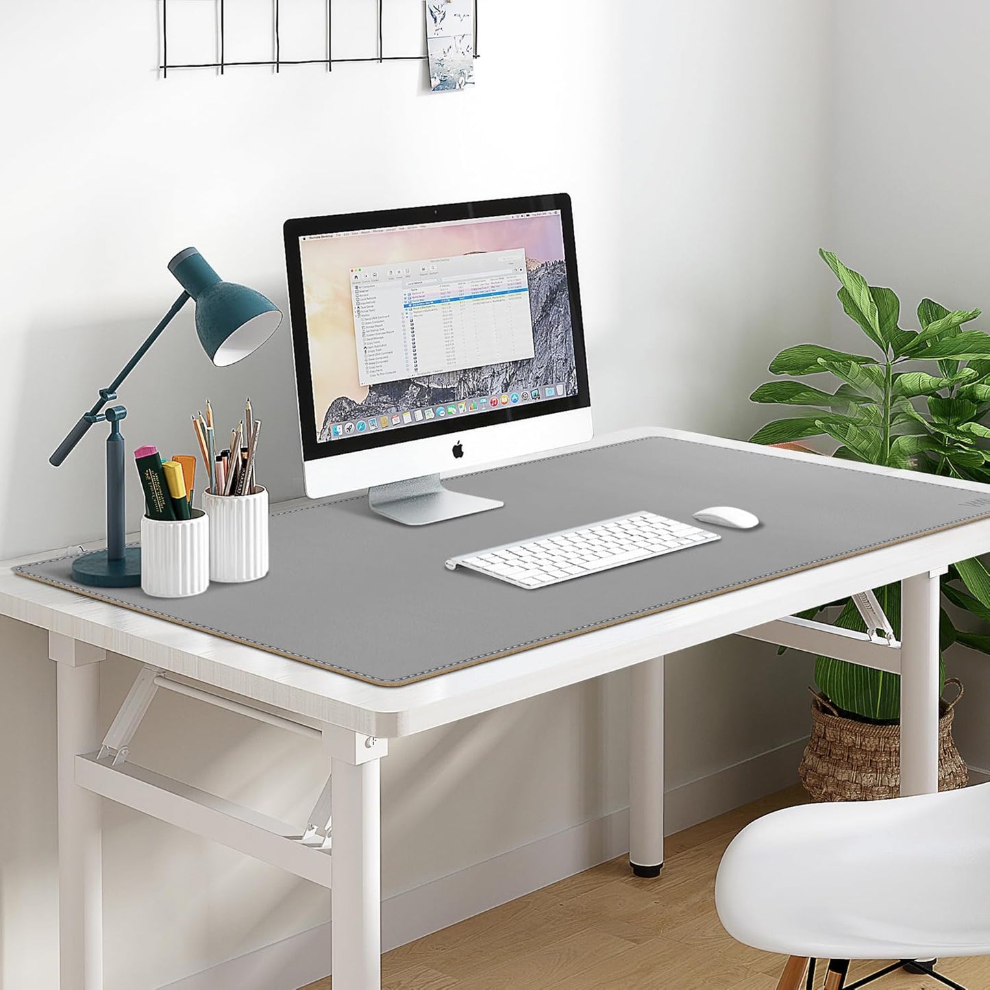 Vyaaa PU Leather & Cork Desk Mat, 39.4"x15.7" Dual Sided Computer Desk mat, Waterproof Large Mouse Pad, Non-Slip Office Desk pad, Office Desk Protector for Work/Gaming/Home (Black)