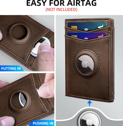 miyozi Airtag Wallet for Men- with Money Clip Gift Boxed, Magnetic Closure Slim Genuine Leather Front Pocket Wallet, 4.1"x 2.8", RFID Blocking