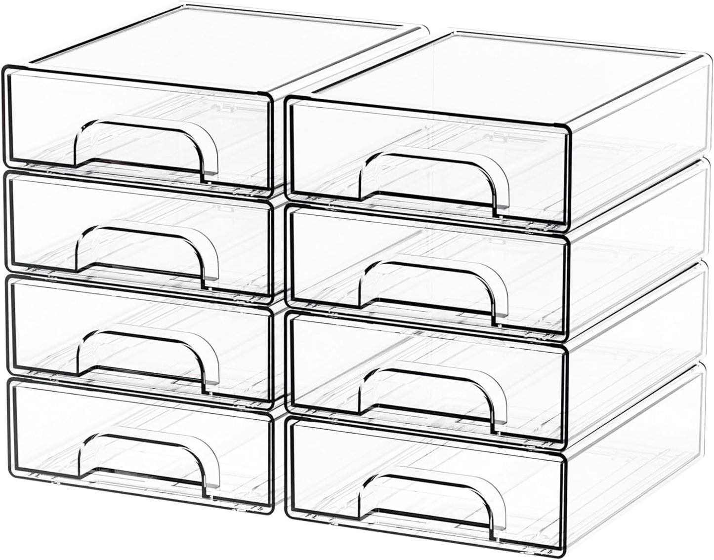 Yieach 8 Pack Small Clear Stackable Storage Drawers,2.2'' Tall Desk Organization and Storage,Plastic Office Supply Organizer,Acrylic Storage Containers for Makeup,Hair Clip,Accessory,Pen,Art Crafts