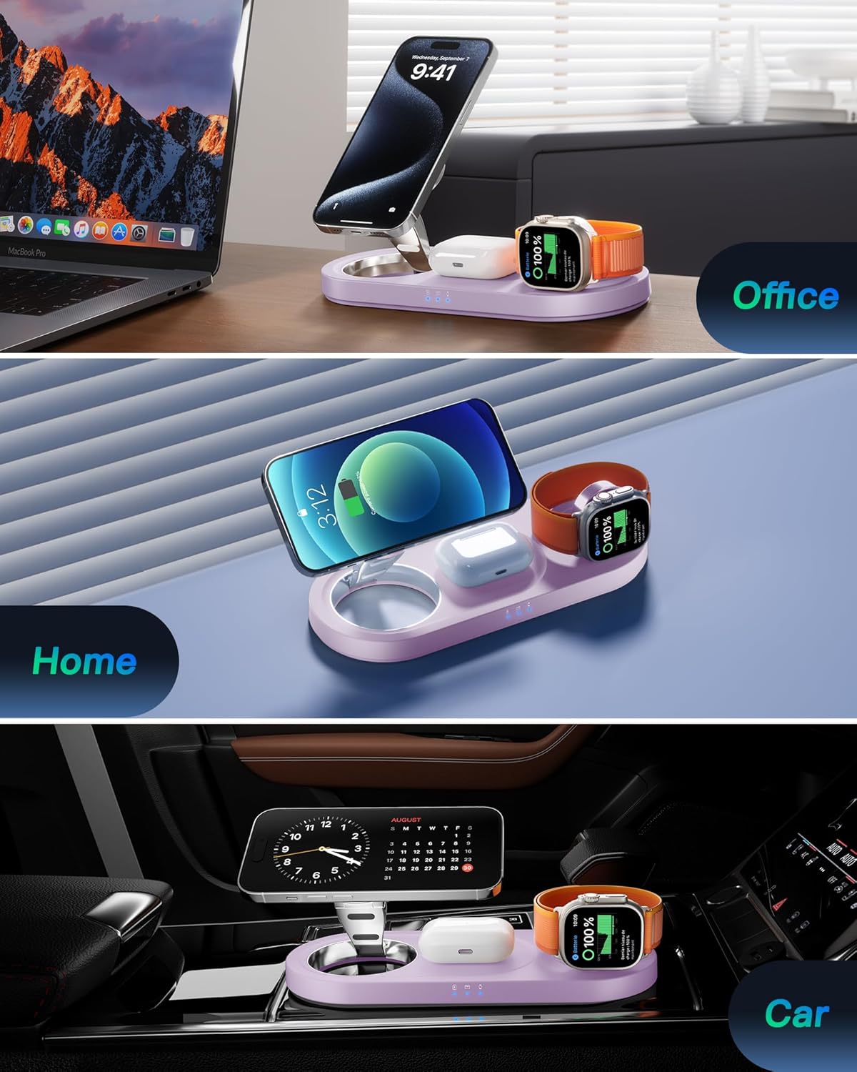 Upgraded 3 in 1 Wireless Charging Station for Apple Devices, Faster Mag-Safe Charger Stand, Magnetic Charger Station for iPhone 17/16/15/14/13/12 Series & AirPods Pro & Apple Watch Series (White)