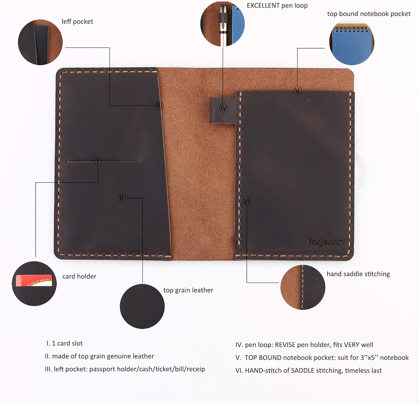 Leather Cover Compatible With Rite in the Rain Top Spiral Notebooks, Handmade Top Bound Notebook Cover For 3" x 5" Writing Pad Holder, Mini Pocket Notepad Holder - COFFEE