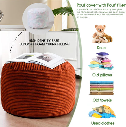 HIGOGOGO Round Stuffed Pouf Ottoman, Corduroy Poufs with Foam Chunk Filling, Furry and Fluffy Pouf Foot Stool Storage Ottoman, 20 X 15 Floor Poufs Foot Rest for Living Room, Dark Grey