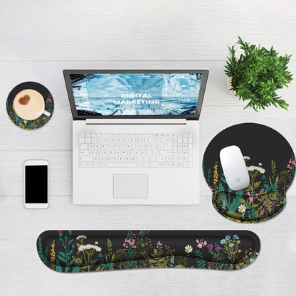 Ergonomic Mouse Pad with Wrist Rest and Keyboard Wrist Rest, Memory Foam Wrist Rest for Computer Keyboard, Easy Typing, Pain Relief, Mouse Pad Wrist Support for Gaming,Office, Laptop, Black Flower