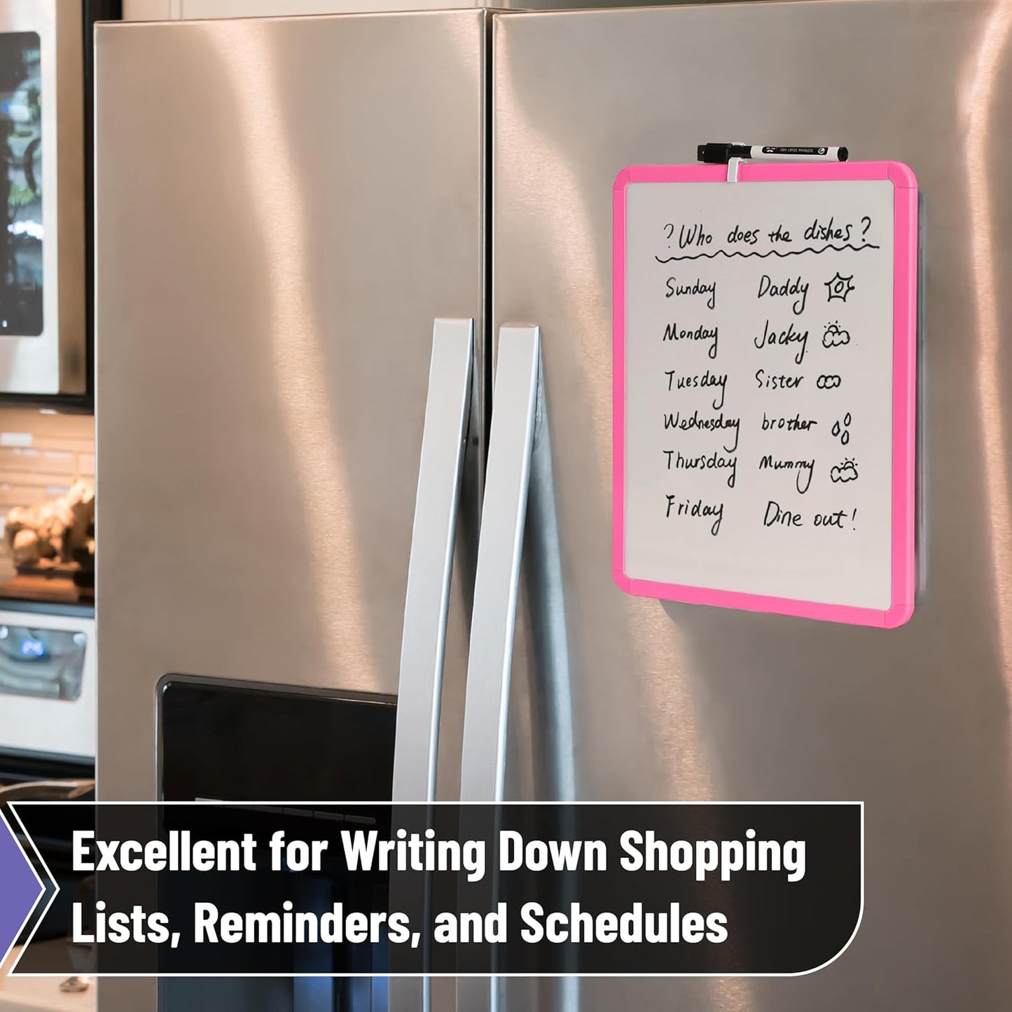 Mr. Pen- Dry Erase Board, 14” x 11” with a Black Dry Erase Marker, White Frame, Small Mini White Board for Students, Fridge, Wall, Locker, Includes Double Sided Tapes