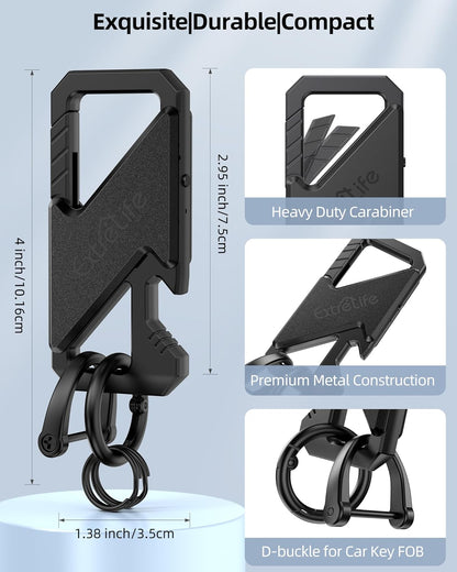 Keychain, Works with Apple Find My, Heavy Duty Keychain Bottle Opener, Carabiner Car Key Chains for Men & Women, Car Key Fob Holder, Anti-Lost Keys Tracker, Smart Keys Finder, Rechargeable, Black