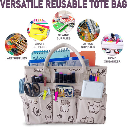 Cupohus Art Organizer Craft Storage Tote Bag with Pockets and Handles, Oxford Fabric Carrying Caddy for Teacher, Officer, Artist, Traveler –Purple