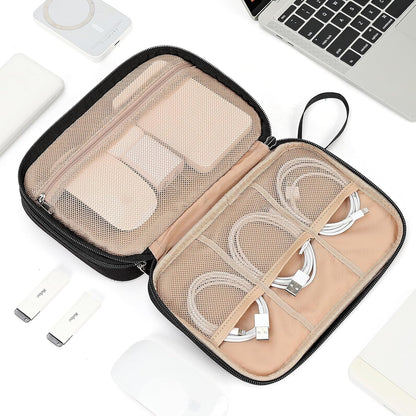 NISHEL Travel Cord Organizer Case, Double Layers Tech Electronic Bag, Essentials for Charger, Cable, Phone, Flash drive, Medium, Pink