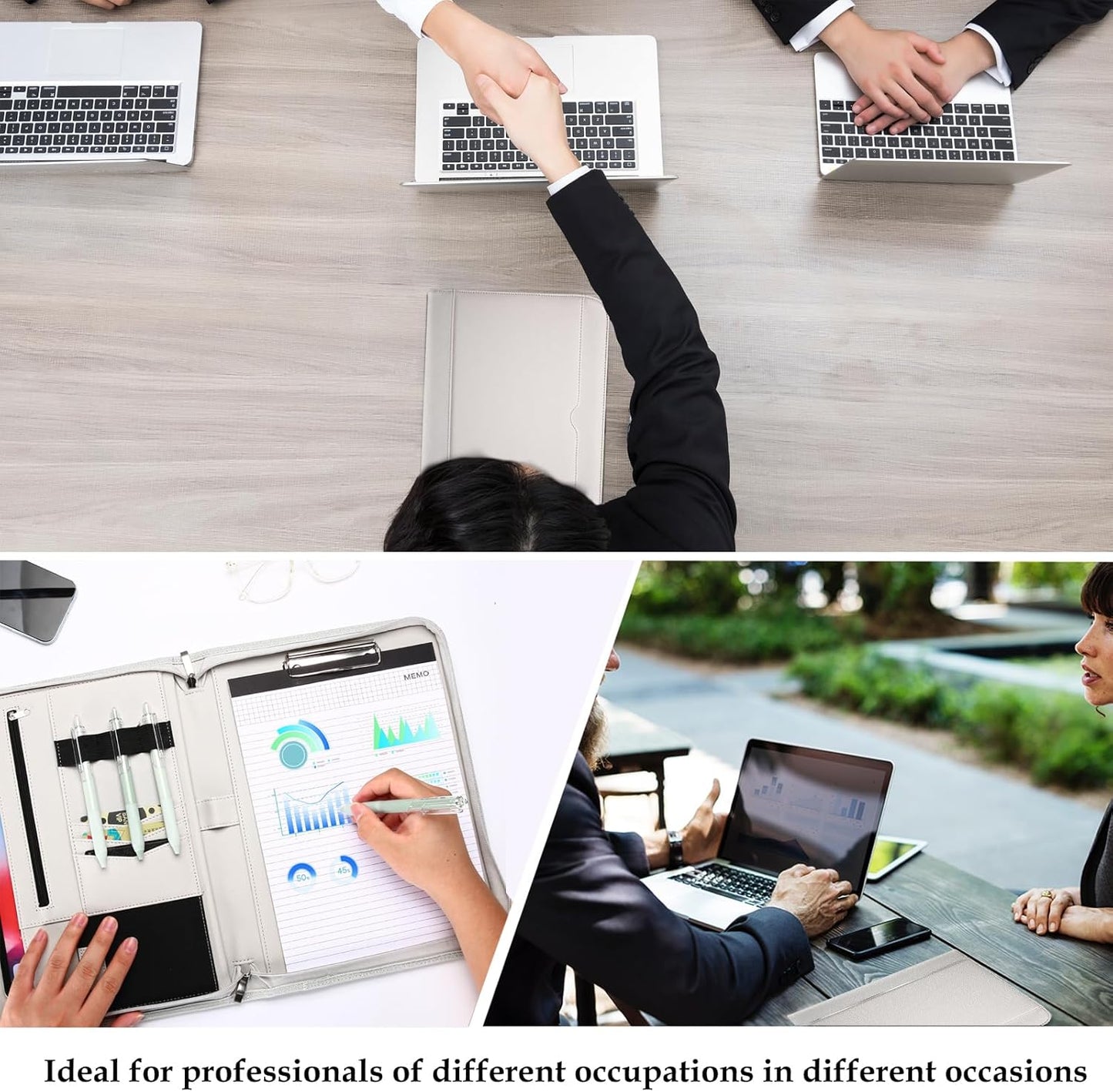 ProCase Portfolio Business Padfolio Folder with Zipper, Conference Meeting Executive File Legal Document Organizer with Pockets Letter Size A4 Writing Pad Notepad Padfolio -Black