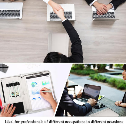 ProCase Portfolio Business Padfolio Folder with Zipper, Conference Meeting Executive File Legal Document Organizer with Pockets Letter Size A4 Writing Pad Notepad Padfolio -Black