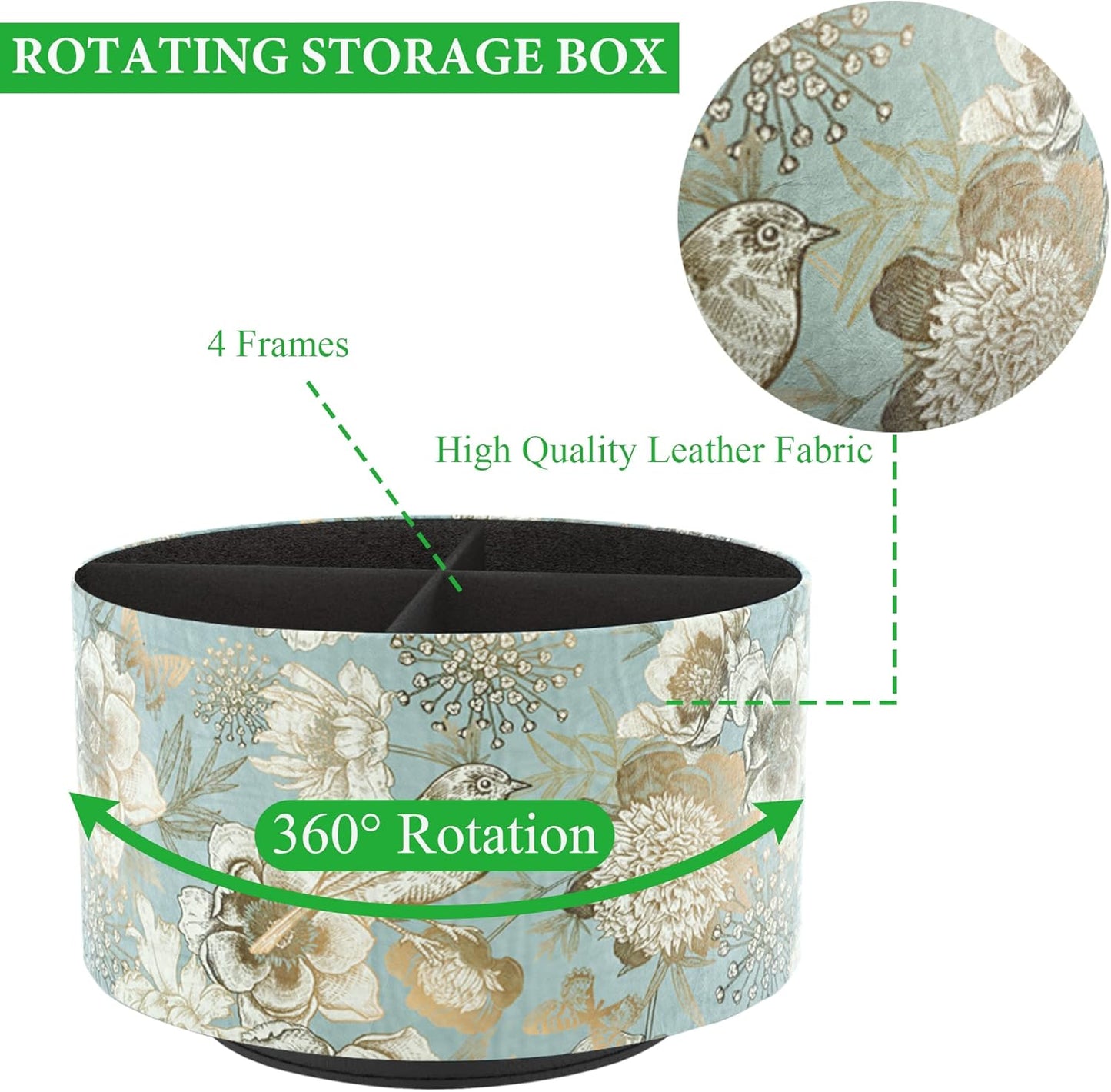 Round Leather Art Supply Organizer,Remote Control Holder,360 Degree Rotating,Multi-Functional Pencil Holder,4 Compartments Desktop Stationary Organizer(1-Fractal Flower) | Round - Colors C