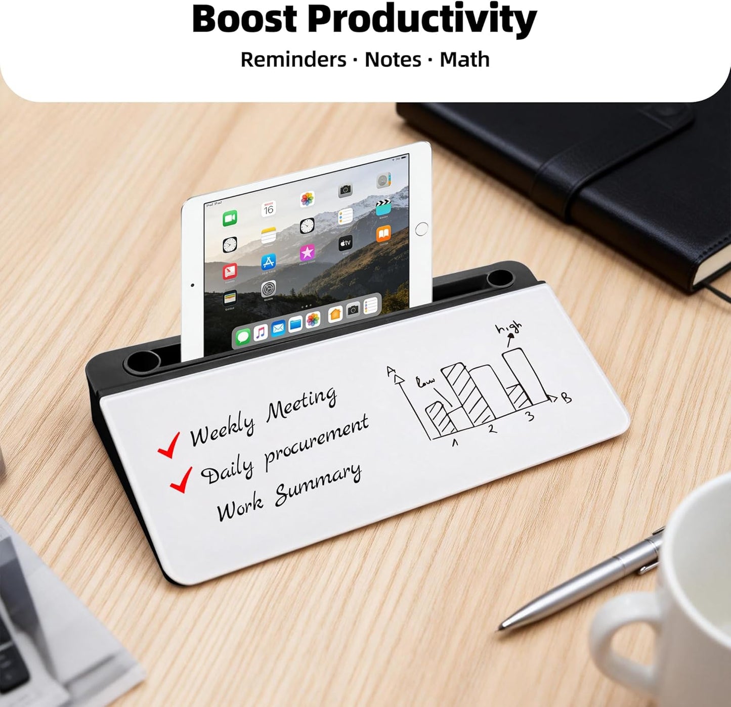 Desktop Whiteboard, Glass Dry Erase Board, Desk Board Buddy,Computer Keyboard Stand,Desk Whiteboard Organizer for Home,Office,School Supplies(White)