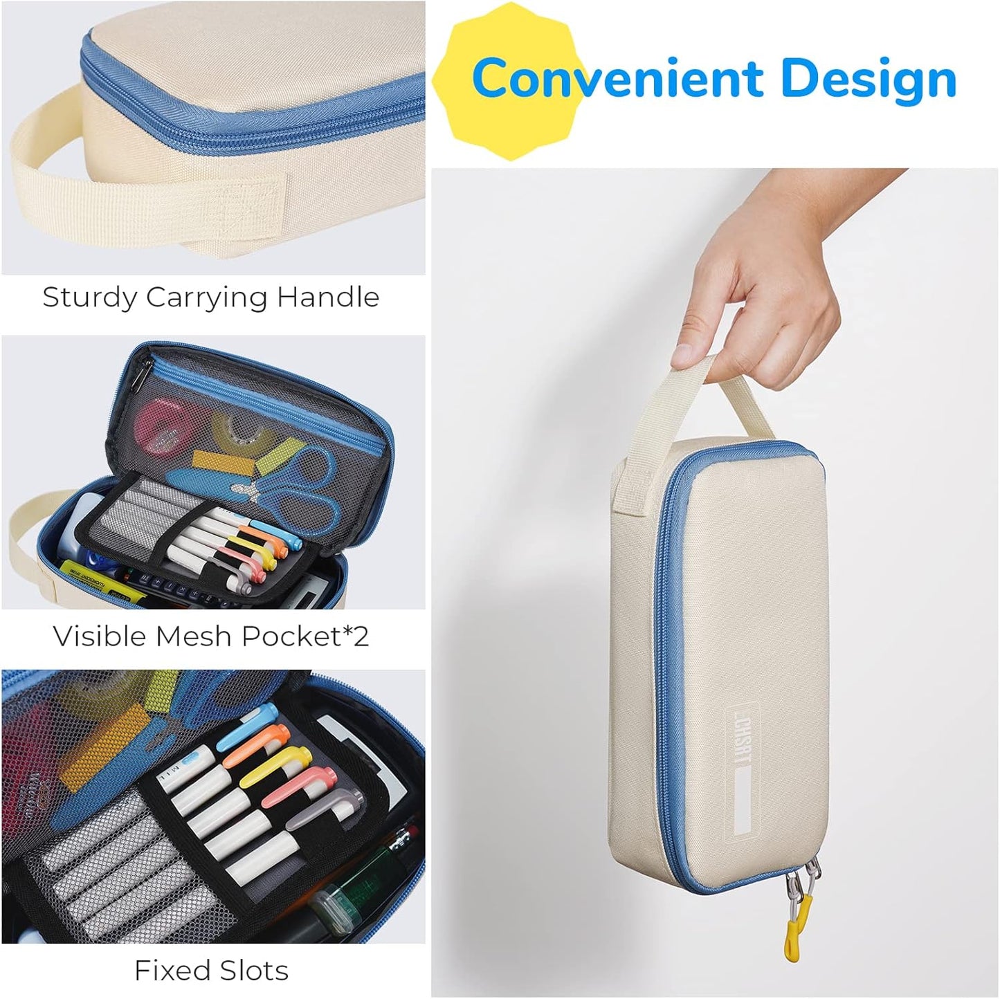 ECHSRT Large Pencil Case, Aesthetic Pen Pouch with Big Capacity, Minimalist Portable Stationery Bag with Handle for Office Organizer Aesthetic Pencil Cases