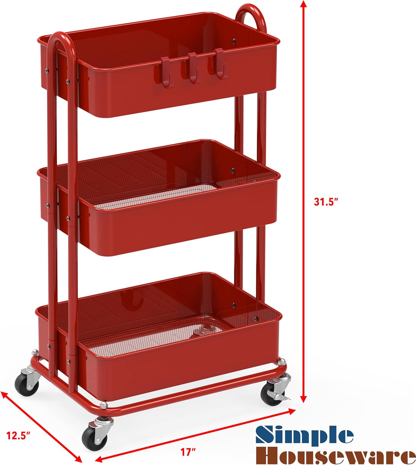 Simple Houseware 3-Tier Heavy Duty Metal Utility Rolling Cart, White