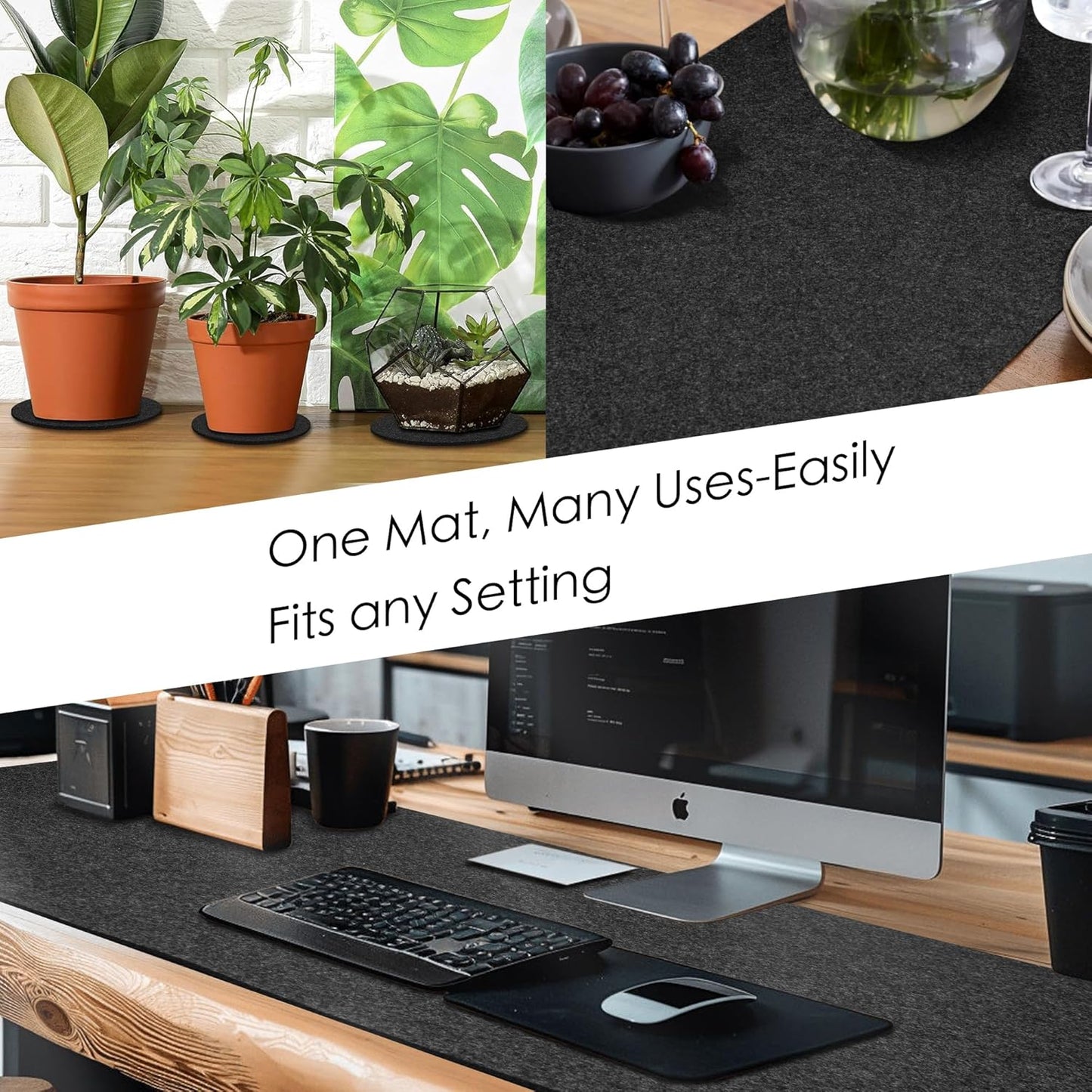 59’’x15.75” Large Felt Desk Mat, Computer Mat for Desk, Non-Slip Mouse Pad, Office Supplies Desk Protector, Desk Accessories for Home and Office (Dark Gray)