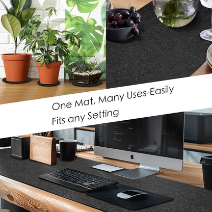 59’’x15.75” Large Felt Desk Mat, Computer Mat for Desk, Non-Slip Mouse Pad, Office Supplies Desk Protector, Desk Accessories for Home and Office (Dark Gray)