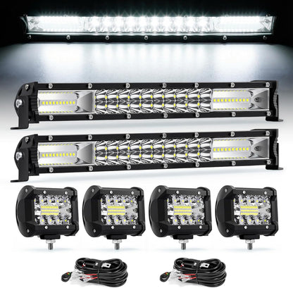 LED Light Bar Kit, 32Inch 585W Ultra Slim Double Row Light Bars, 4PCS 72W Led Cube Pods with Wiring Harness, Off Road Driving Fog Work Lights for Trucks SUV ATV UTV Tractor Pickup Boat