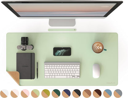 RENMTURE Dual-Sided Mouse Pad, Natural Cork & PU Leather Large Desk Pad for Office and Home Work, Desk Protector Non-Slip, Waterproof, Easy Clean (Olive Green, 32"x16")