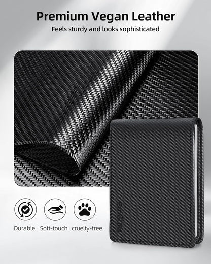 Wallet for Men, Built-in Bluetooth Tracker with Apple Find My (iOS Only), RFID Blocking Bifold Mens Air Tag Wallet with GPS Tracker, Rechargeable Wallets Finder, Gift for Him, Carbon Black