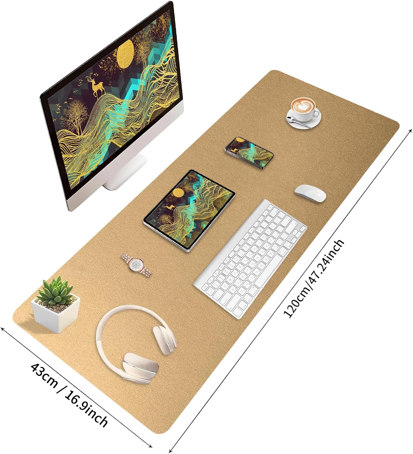 Bloss Leather Desk Pad and Keyboard Wrist Rest, Large Mouse Pad + Keyboard Pad+Mouse Wrist Support, Non-Slip Desk Mat Protector for Office, Home(31.5×15.7 Inches,Beige) - Colors B