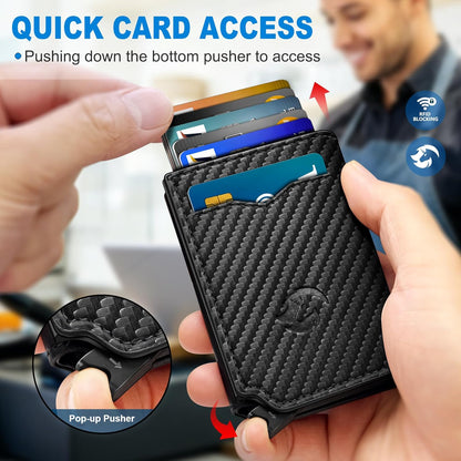 Airtag Wallet for Men,with Cash Pocket 2 ID Window 10+ Cards,Metal Case Smart Slim Pop Up Credit Card Holder Flip with Magnetic Closure RFID Blocking Trifold Leather wallet with Gift Box