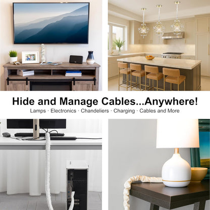 Chandelier Fabric Cord Cover 1 Pack White Chain Cover 70.8 inches Brushed Polyester Fabric Chain Sleeve for Chandelier Cord Hider Cable Management (None Touch Fasteners)