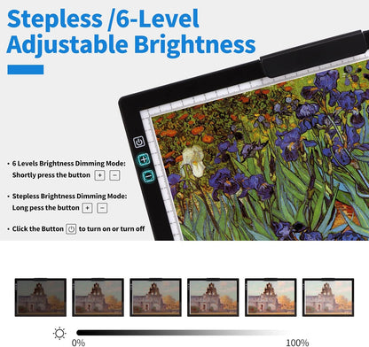 Rechargeable A4 Light Pad with Innovative Stand and Top Clip, Elice Wireless Bright Light Tracing Board Portable LED Artcraft Tracer Box for Artists, Drawing, Cricut Weeding Vinyl, Diamond Painting