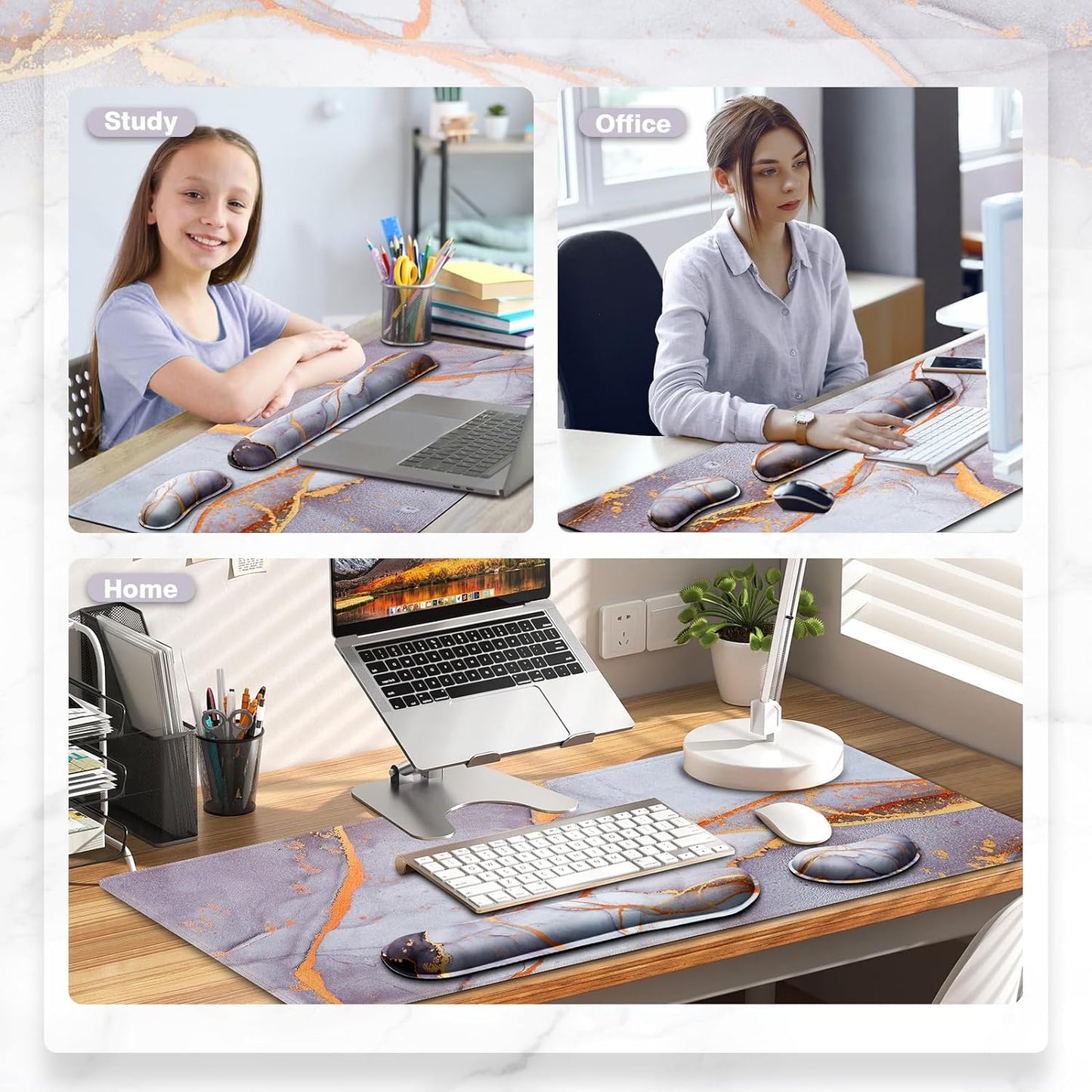 Gimars Upgrade Enlarge Silky and Superfine Fabric Gel Memory Foam Keyboard Wrist Rest Set, Ergonomic Keyboard Mouse Wrist Support for Typing Pain Relief, Comfort for Office, Gaming, Computer, Black