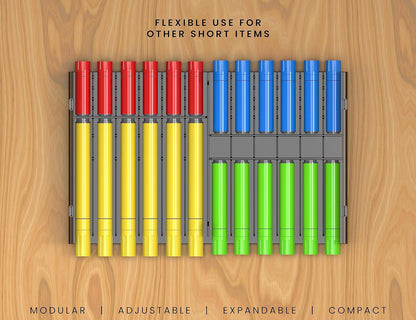 TOOLI-ART 72 Art Marker Storage Tray Desk Organizer Holder, Adjustable Dividers, Modular, Expandable, Stackable, Fit Most Pen, Pencil, Brushes. School, Home, Multi Purpose Tinted Plastic 6 Trays